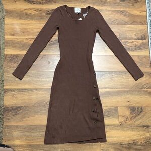 Pink Rose Brown Long Sleeve Dress